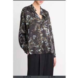 Vince 100% Silk Thistle Draped Collar Blouse XXS Workwear Classic Luxury holiday